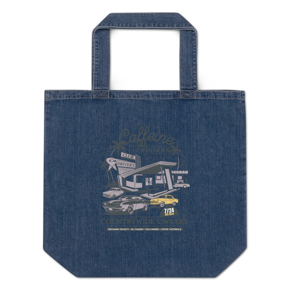 Caffeine Cruisers Organic Denim Tote Bag