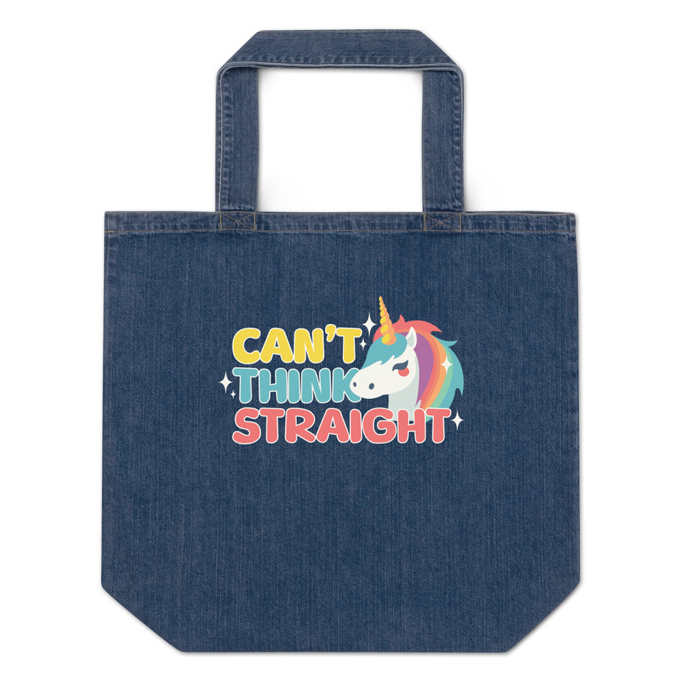 Can't Think Straight (2) Organic Denim Tote Bag