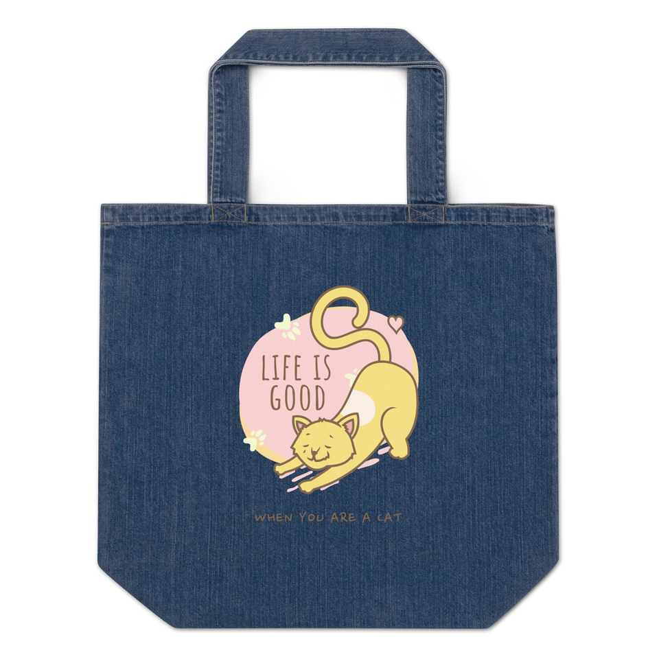Cat Life - Humor Organic Denim Tote Bag
