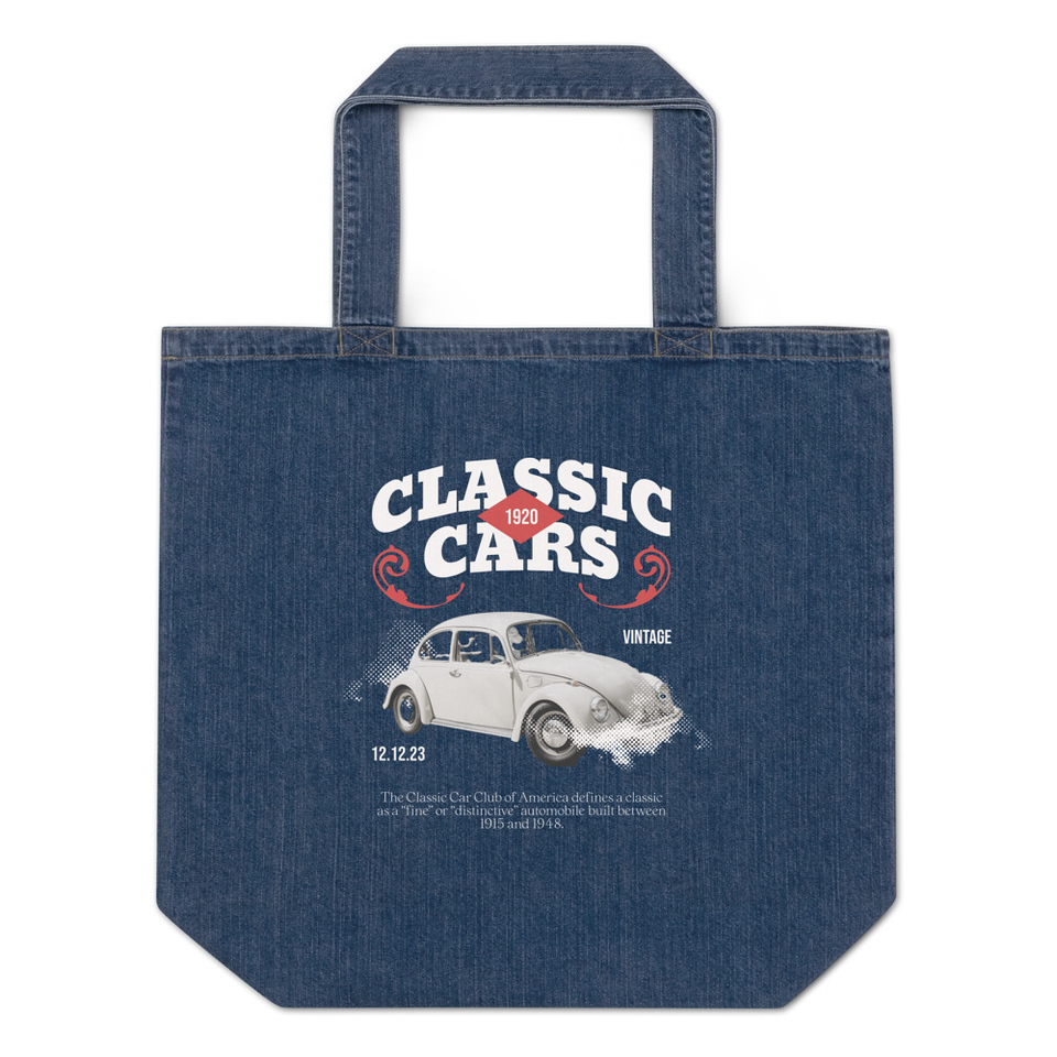 Classic Cars Organic Denim Tote Bag