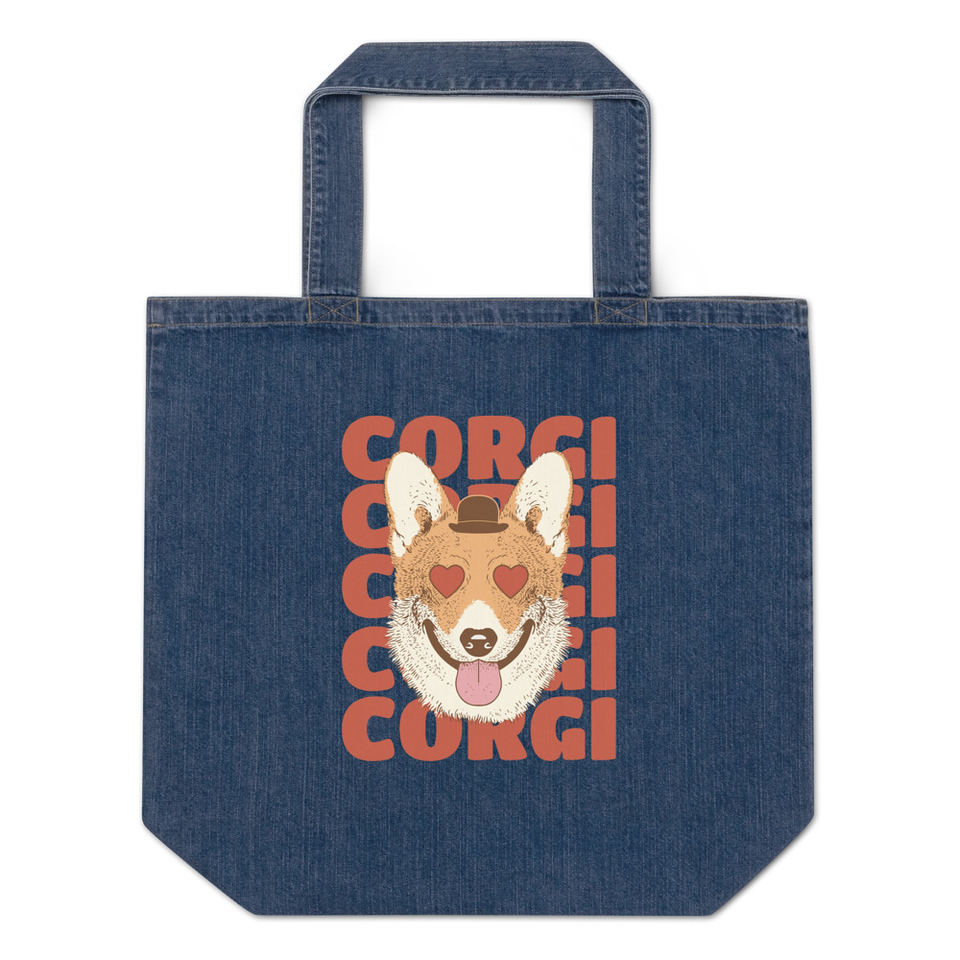 Corgi Loves - Cute Dog Organic Denim Tote Bag