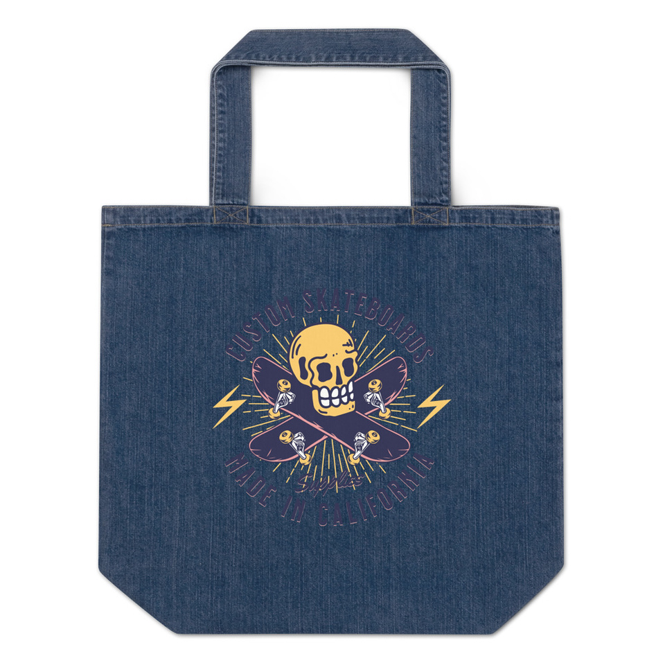 Custom Skateboards - Skull Organic Denim Tote Bag