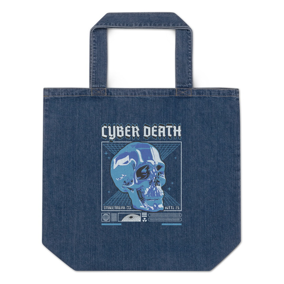 Cyber Death - Skull Organic Denim Tote Bag