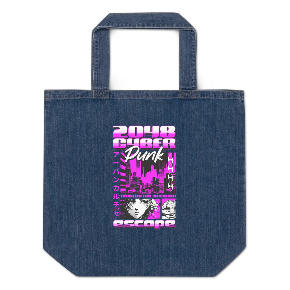 Cyber Punk Escape - Japanese Anime Organic Denim Tote Bag