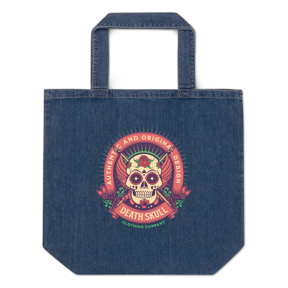 Death Skull - Badge  Organic Denim Tote Bag