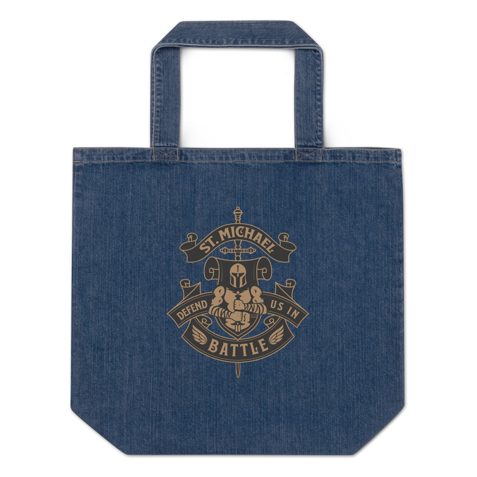 Defend us in battle - Knight with sword Organic Denim Tote Bag