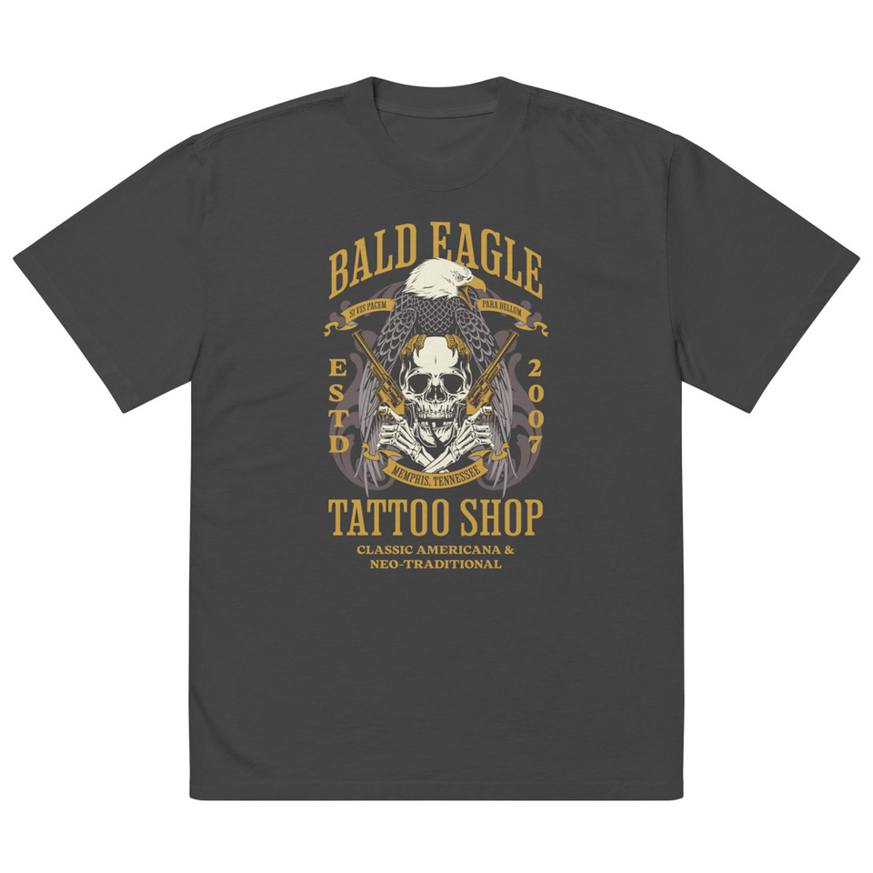 Bald Eagle Tattoo Shop - Skeleton Oversized Faded T-Shirt
