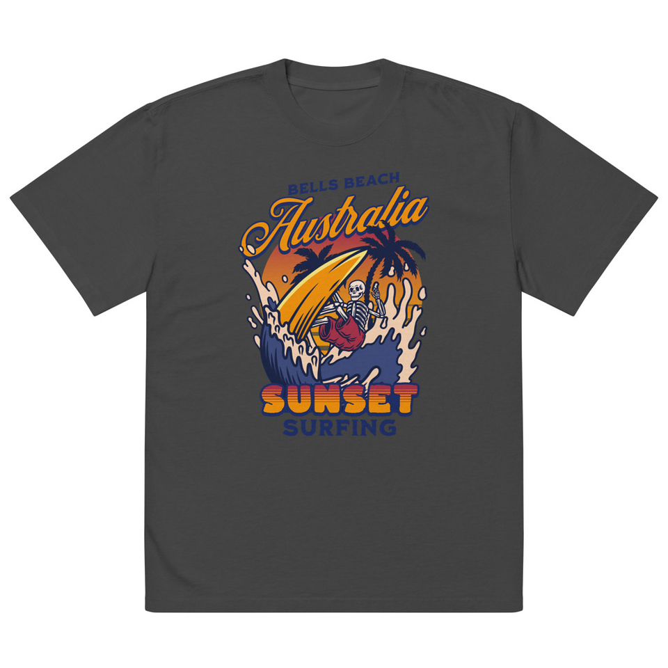 Bells Beach Australia Sunset Surfing Oversized Faded T-Shirt