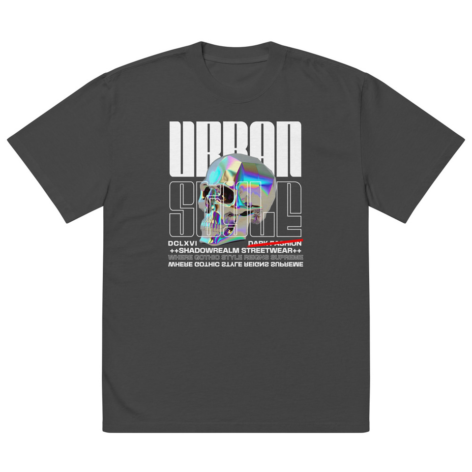Black 3D Skull Oversized Faded T-Shirt