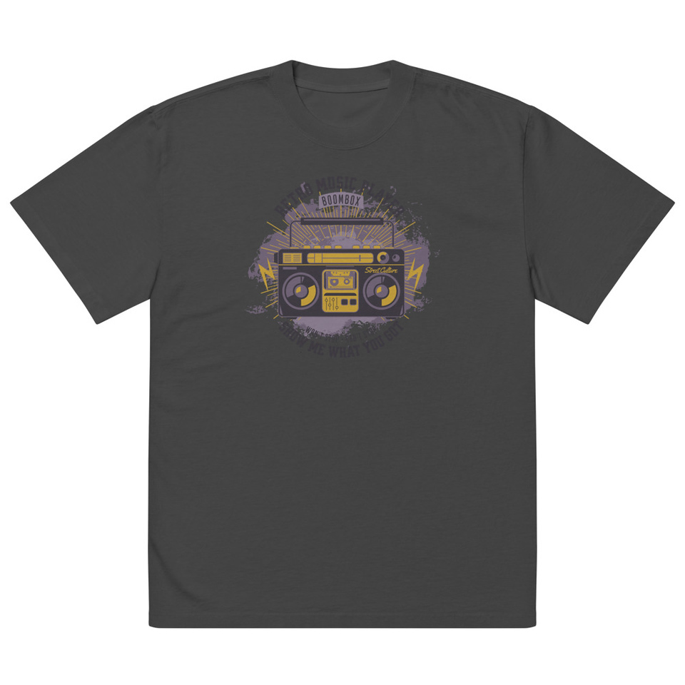 Boombox Music Player - Retro Oversized Faded T-Shirt