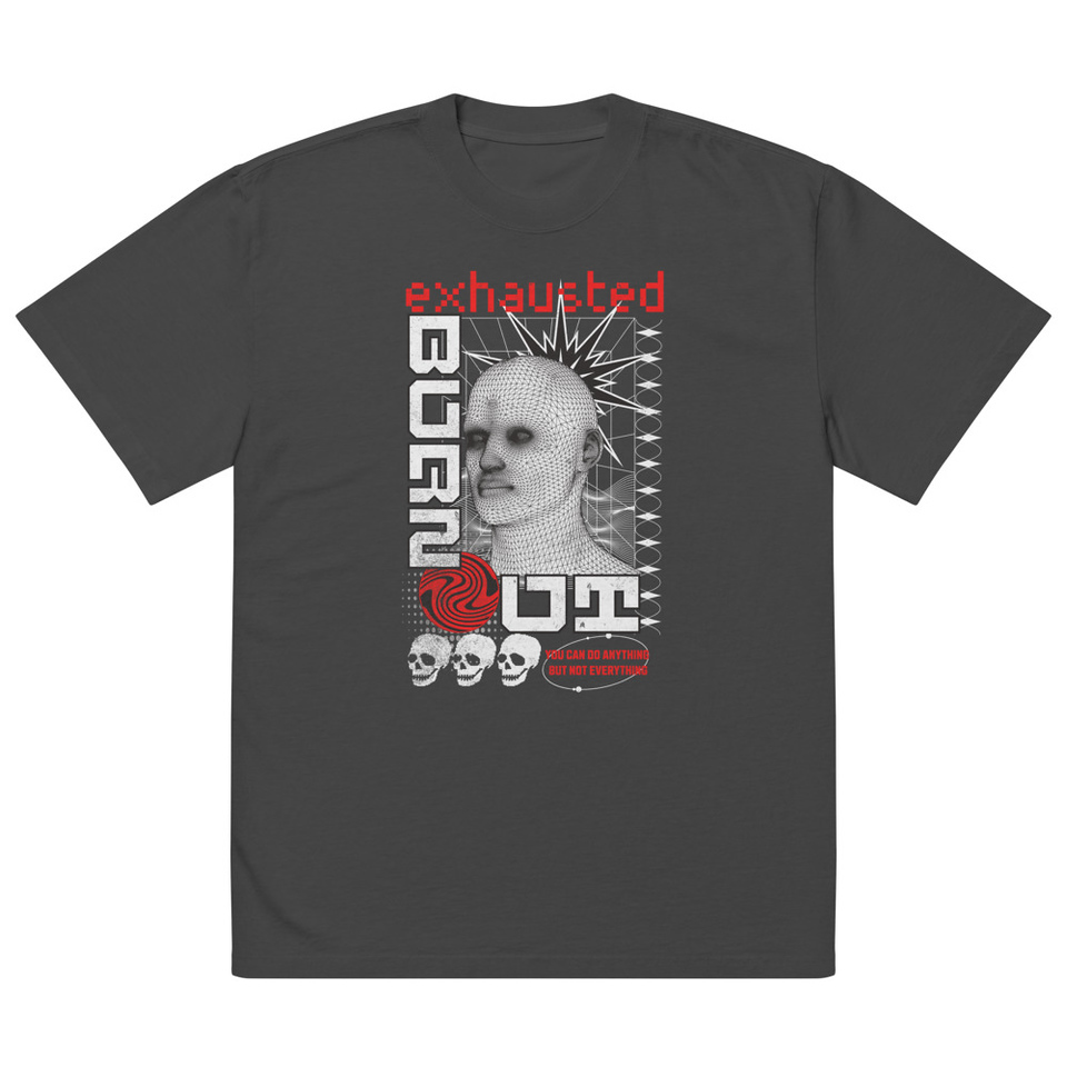 Burn Out - Futuristic 3D Head Oversized Faded T-Shirt