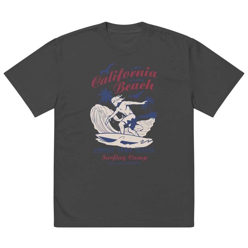 California Beach Surfing Oversized Faded T-Shirt