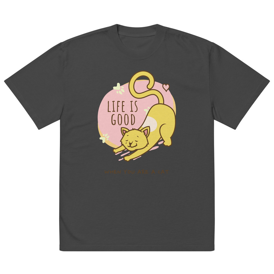 Cat Life - Humor Oversized Faded T-Shirt