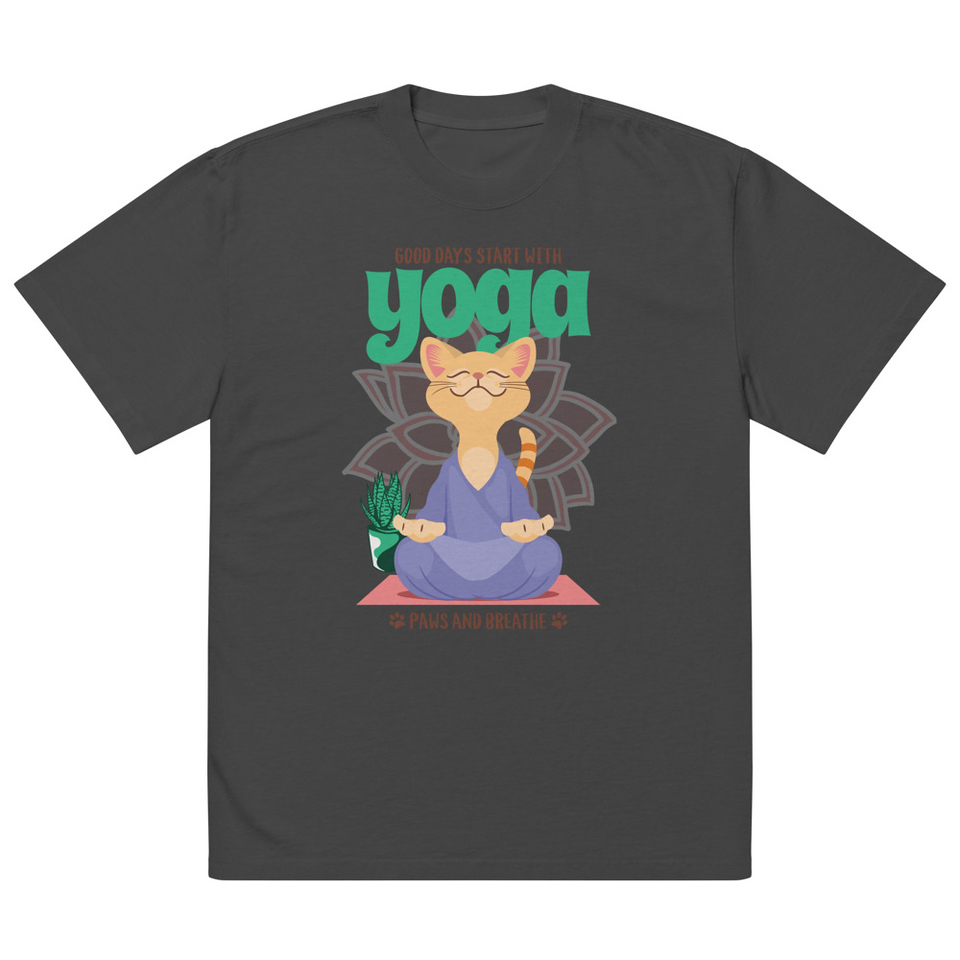 Cat Yoga - Cute Meditation Oversized Faded T-Shirt
