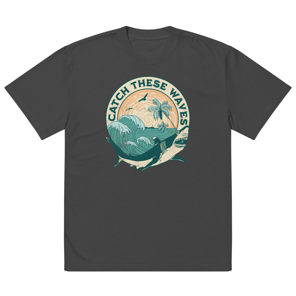 Catch These Waves Shark  Oversized Faded T-Shirt