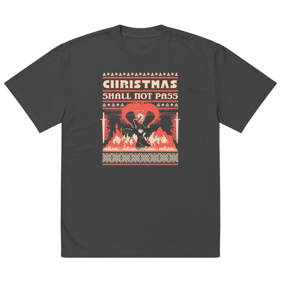 Christmas Shall Not Pass - Flaming Wizard Oversized Faded T-Shirt