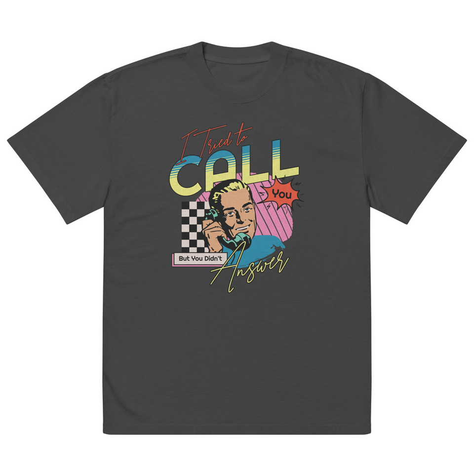 Classic Retro Illustrative Portrait Men Calling Oversized Faded T-Shirt