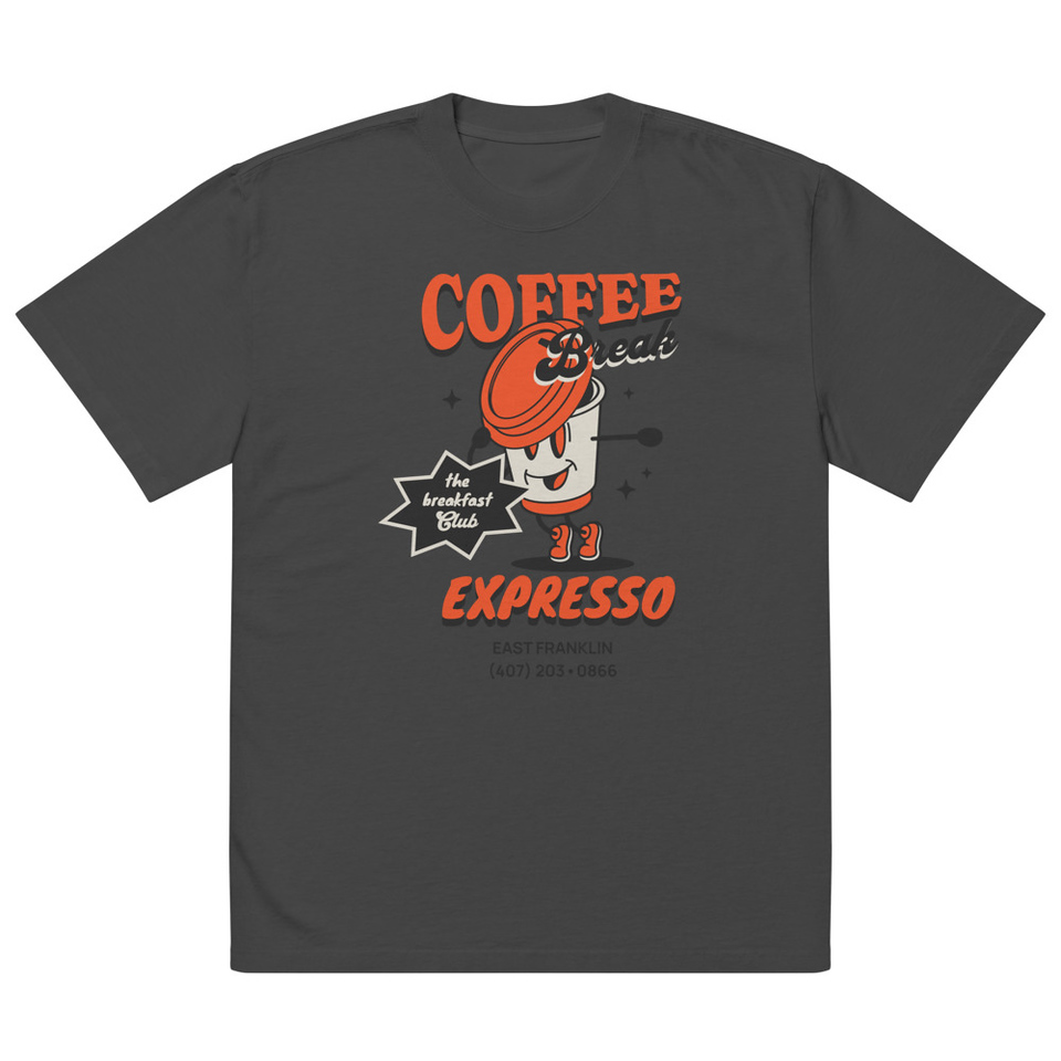 Coffee Break Cartoon Retro 90s  Oversized Faded T-Shirt