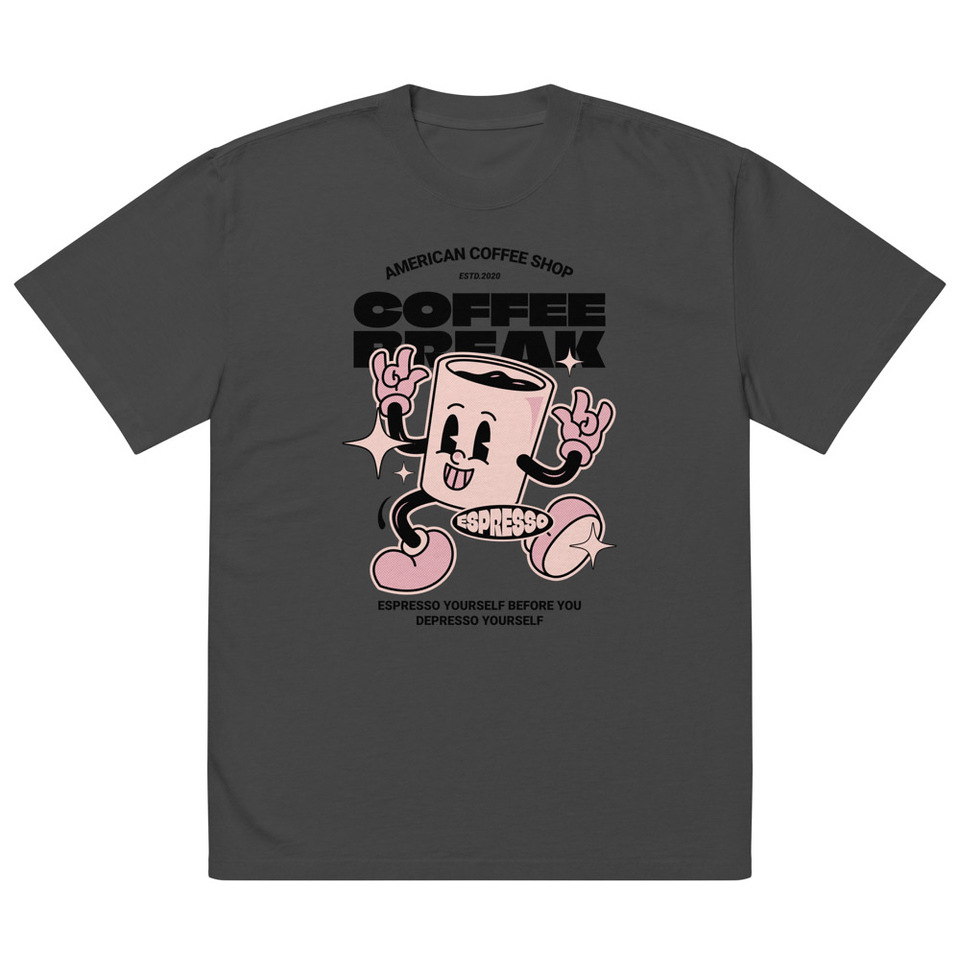 Coffee Break Mascot Oversized Faded T-Shirt