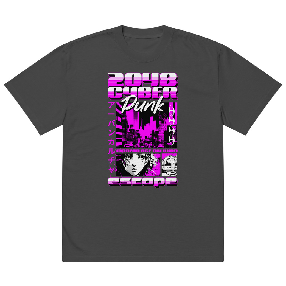 Cyber Punk Escape - Japanese Anime Oversized Faded T-Shirt