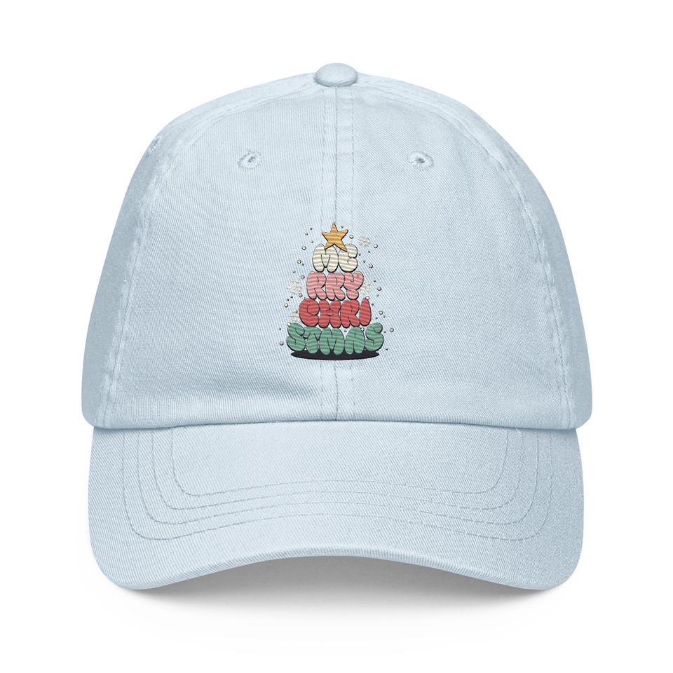Cartoony Christmas Tree Pastel Baseball Hat