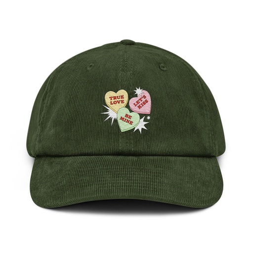 [ID: 532-G331] Candy Hearts - Valentine's Day Corduroy Hat