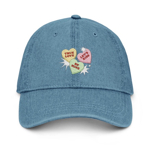 [ID: 463-G331] Candy Hearts - Valentine's Day Denim Hat