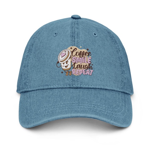 [ID: 463-G402] Coffee is Happiness - Retro Cartoon Mascot Denim Hat