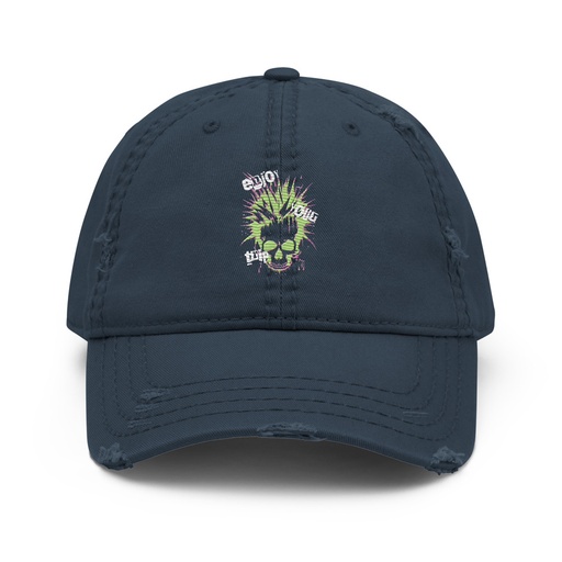 [ID: 396-G3] 'Enjoy Your Trip' Punk Skull Distressed Dad Hat