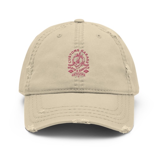 [ID: 396-G447] Customs Garage - Flaming Skull Distressed Dad Hat