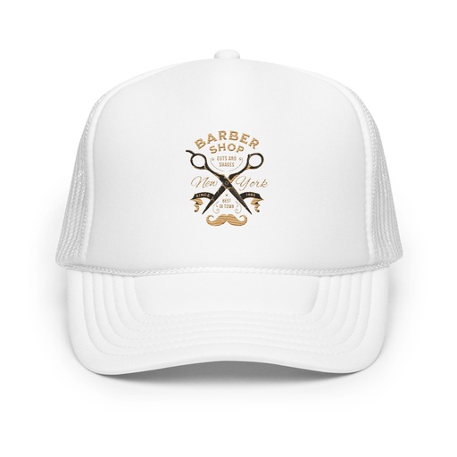 [ID: 627-G139] Barber Shop Cuts & Shaves - Scissor Foam Trucker Hat