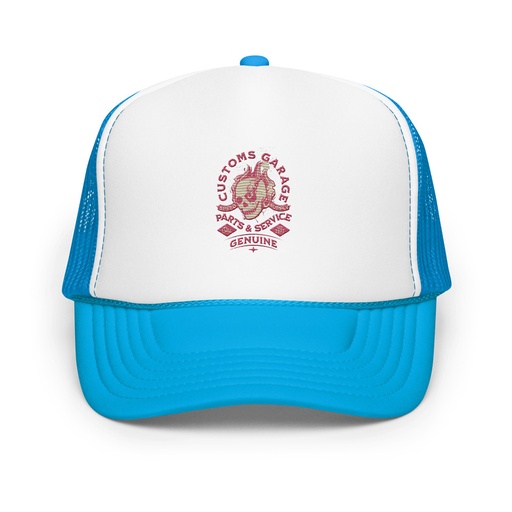 [ID: 627-G447] Customs Garage - Flaming Skull Foam Trucker Hat