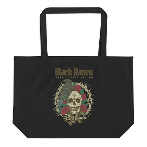 [ID: 378-G229] Black Raven Tattoo - Skull & Thorns Large Eco Tote