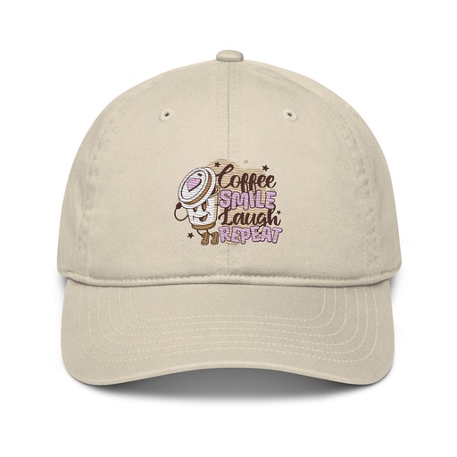 [ID: 491-G402] Coffee is Happiness - Retro Cartoon Mascot Organic Baseball Cap