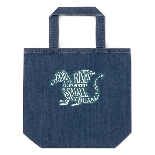[ID: 528-G16] A Dragon Rises - Typographic Lettering Organic Denim Tote Bag
