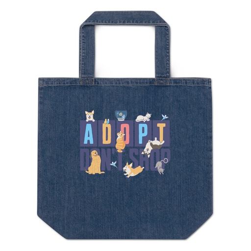 [ID: 528-G23] Adopt a Pet - Cute Animal Organic Denim Tote Bag