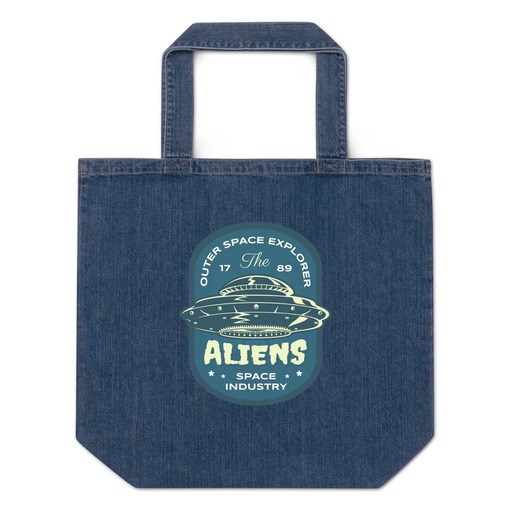 [ID: 528-G40] Aliens Outer Space Explorer - UFO Organic Denim Tote Bag