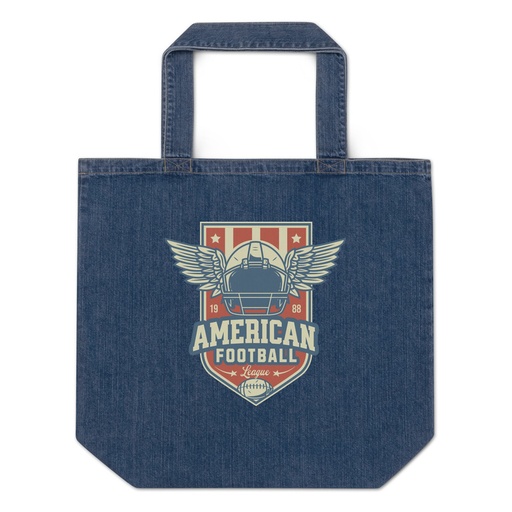 [ID: 528-G70] American Football League - Sports Helmet Organic Denim Tote Bag