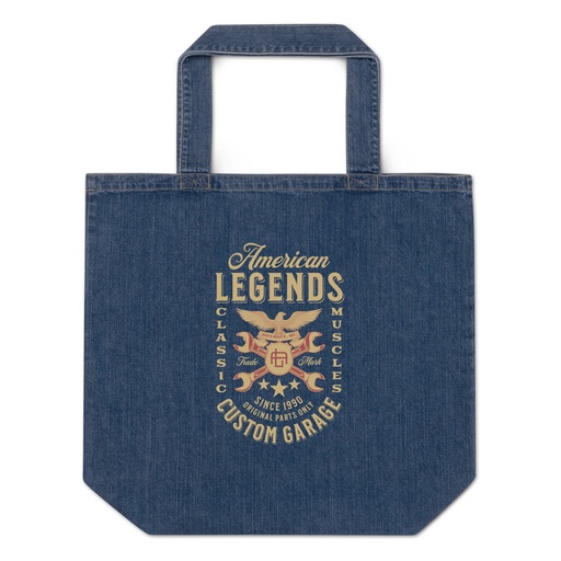 [ID: 528-G75] American Legends Garage - Eagle Organic Denim Tote Bag