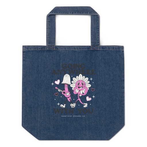 [ID: 528-G93] Anywhere With You - Typographic Cartoon Streetwear Organic Denim Tote Bag
