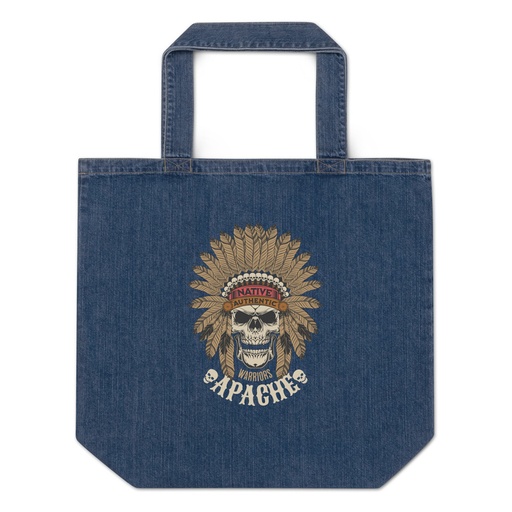 [ID: 528-G94] Apache Warriors - Indian Skull Organic Denim Tote Bag