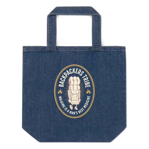 [ID: 528-G125] Backpackers Tribe - Adventure Badge Organic Denim Tote Bag