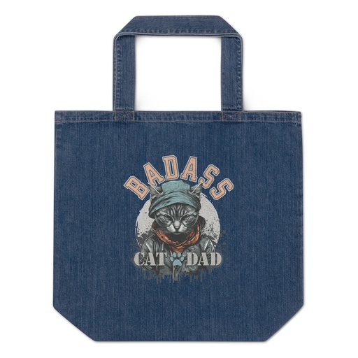 [ID: 528-G129] BADASS CAT DAT Organic Denim Tote Bag