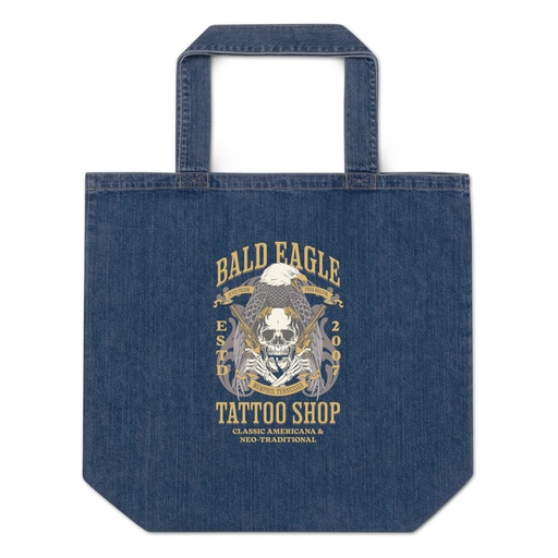 [ID: 528-G133] Bald Eagle Tattoo Shop - Skeleton Organic Denim Tote Bag