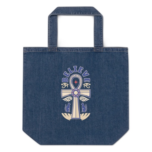 [ID: 528-G178] Believe  - Faith Symbol Organic Denim Tote Bag