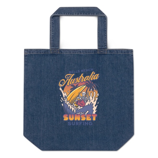 [ID: 528-G180] Bells Beach Australia Sunset Surfing Organic Denim Tote Bag