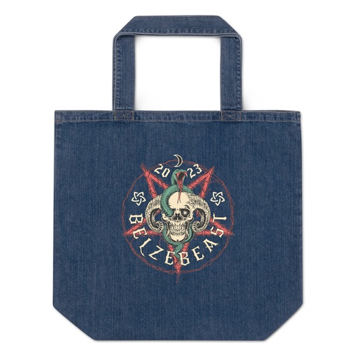 [ID: 528-G181] Belzebeast Pentagram - Halloween Skull with Snake Organic Denim Tote Bag