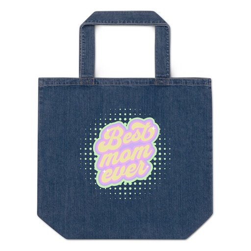 [ID: 528-G188] Best Mom Ever - Retro Typography Organic Denim Tote Bag
