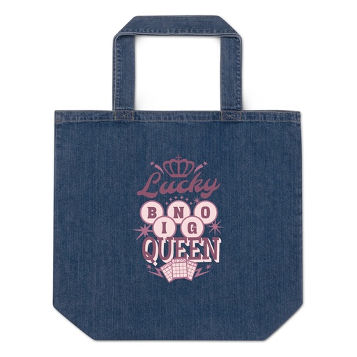 [ID: 528-G209] Bingo Queen - Retro Crown Organic Denim Tote Bag