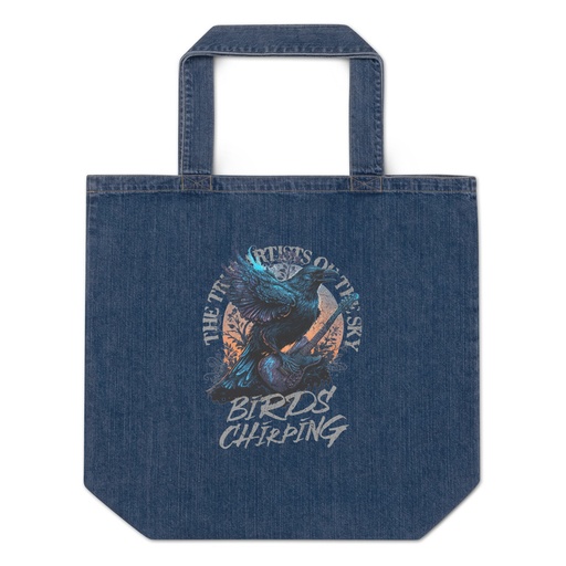 [ID: 528-G210] Birds Chirping Organic Denim Tote Bag